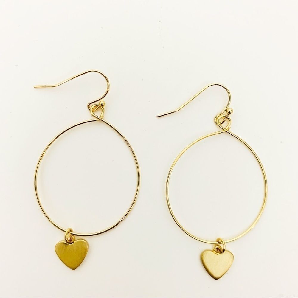 Heart Charm Dangle Hoops, Set of 2 Silver/Gold - Picture 7 of 11